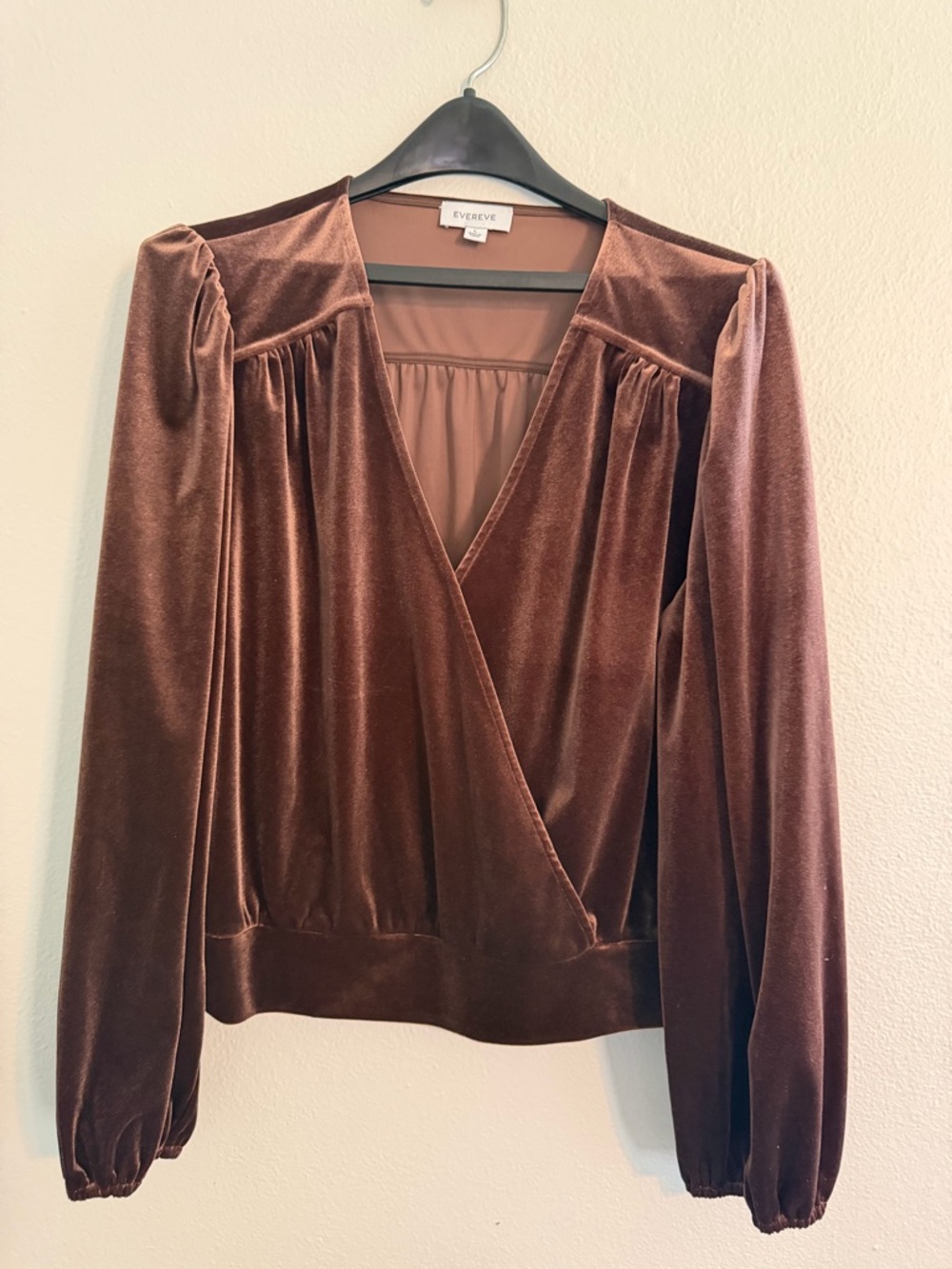 Evereve Brown Velvet Wrap Long-Sleeve Blouse